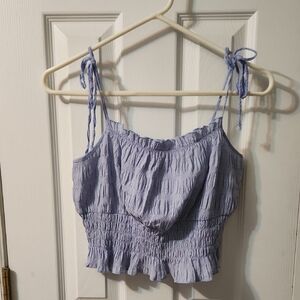 Kendall & Kylie Crop Top - Blue & White Smocked Crop Top